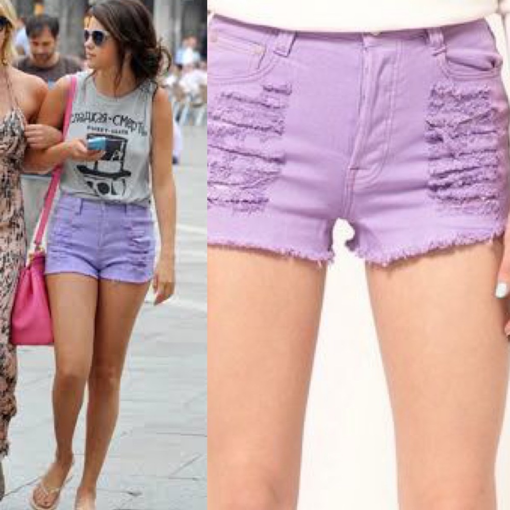 MINKPINK Lavender Slasher Ripped Denim Shorts L